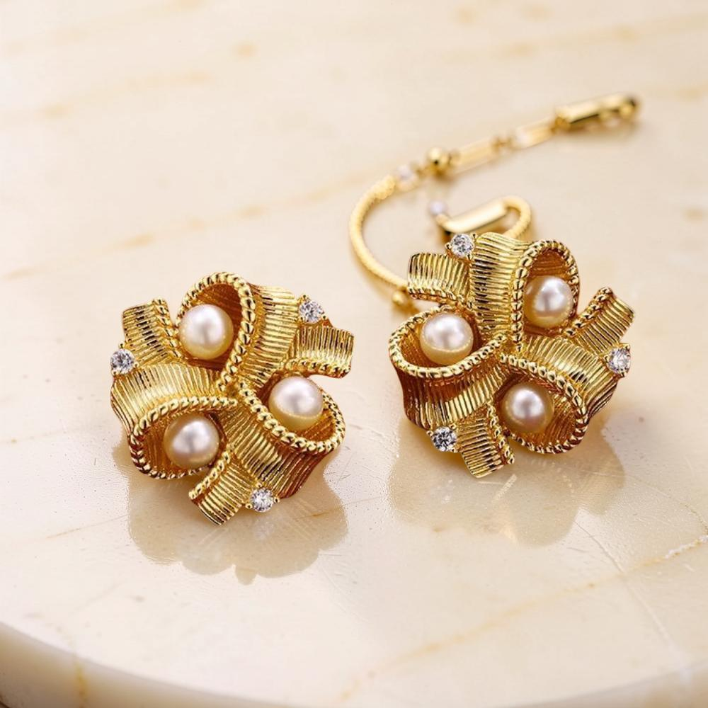 Collier et Boucles d’Oreilles Perle – Versailles, Plaqué Or 18K