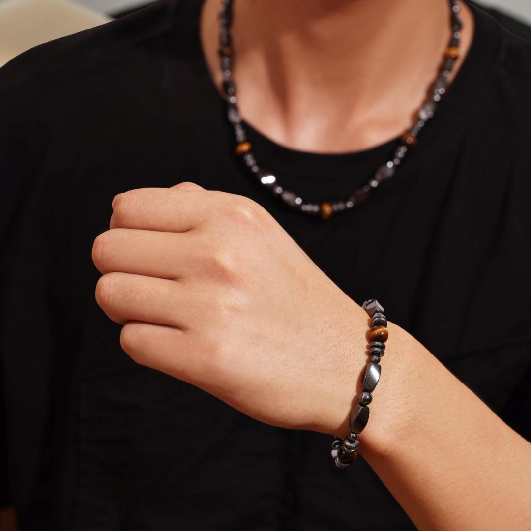 Bracelet Homme Hématite et Œil de Tigre – Force Sauvage
