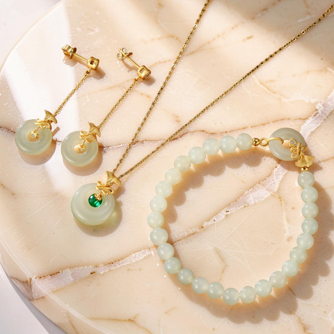 Bracelet Jade Blanc – Grâce d'Œillet, Argent Plaqué Or