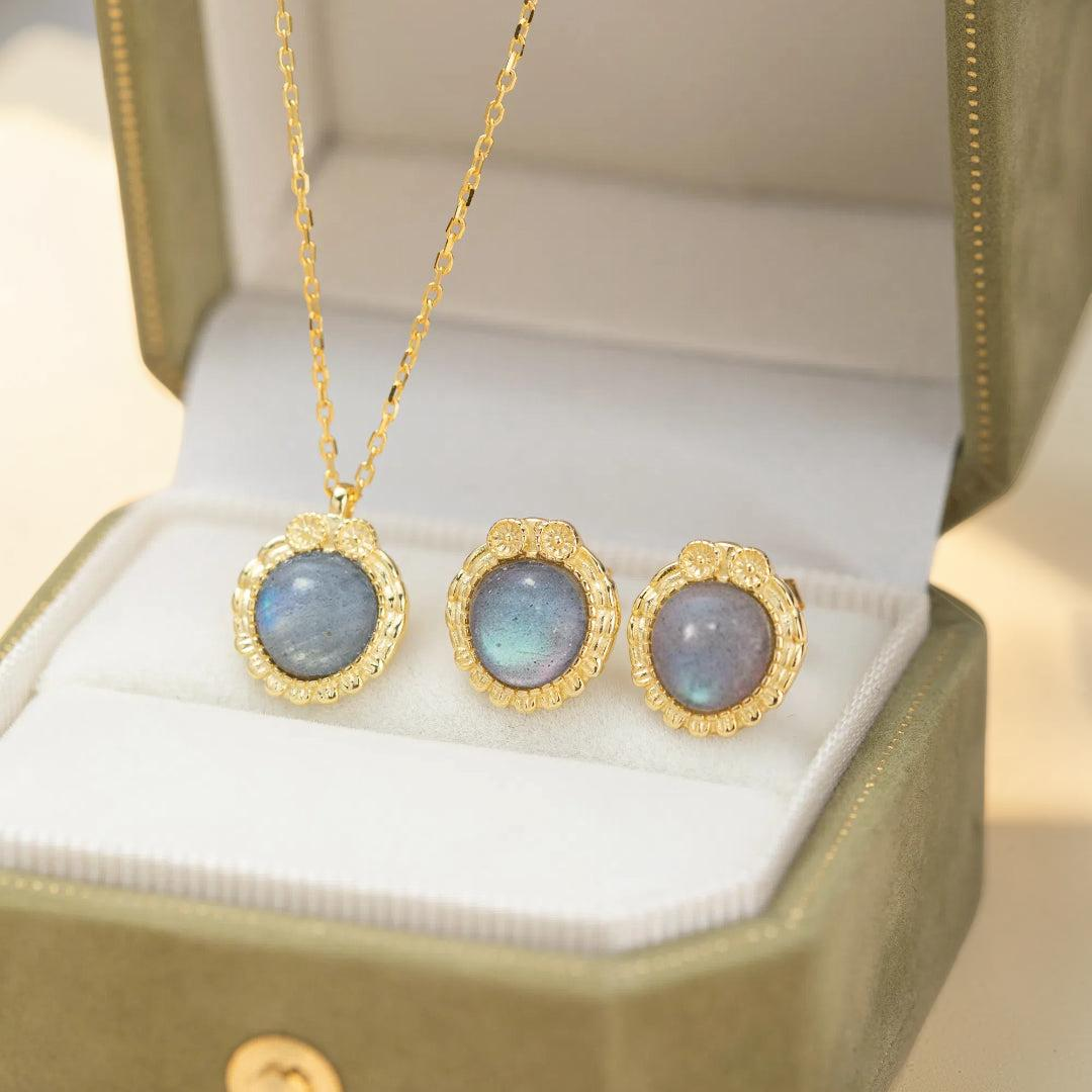 Boucles d'Oreilles Labradorite – Sagesse Antique, Argent Plaqué Or