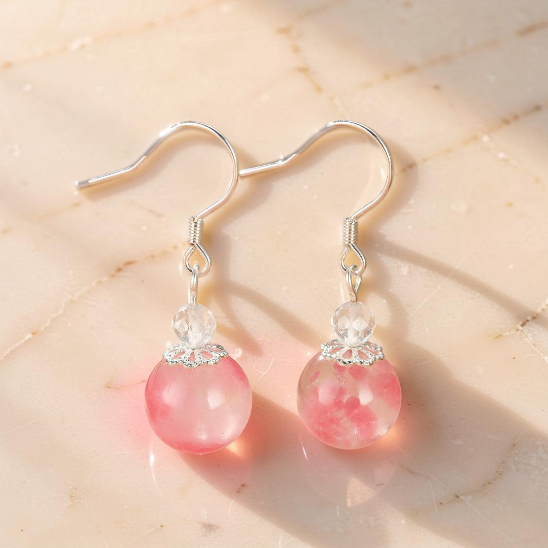 Boucles d’Oreilles Rhodonite – Rosée d’Amour, Argent