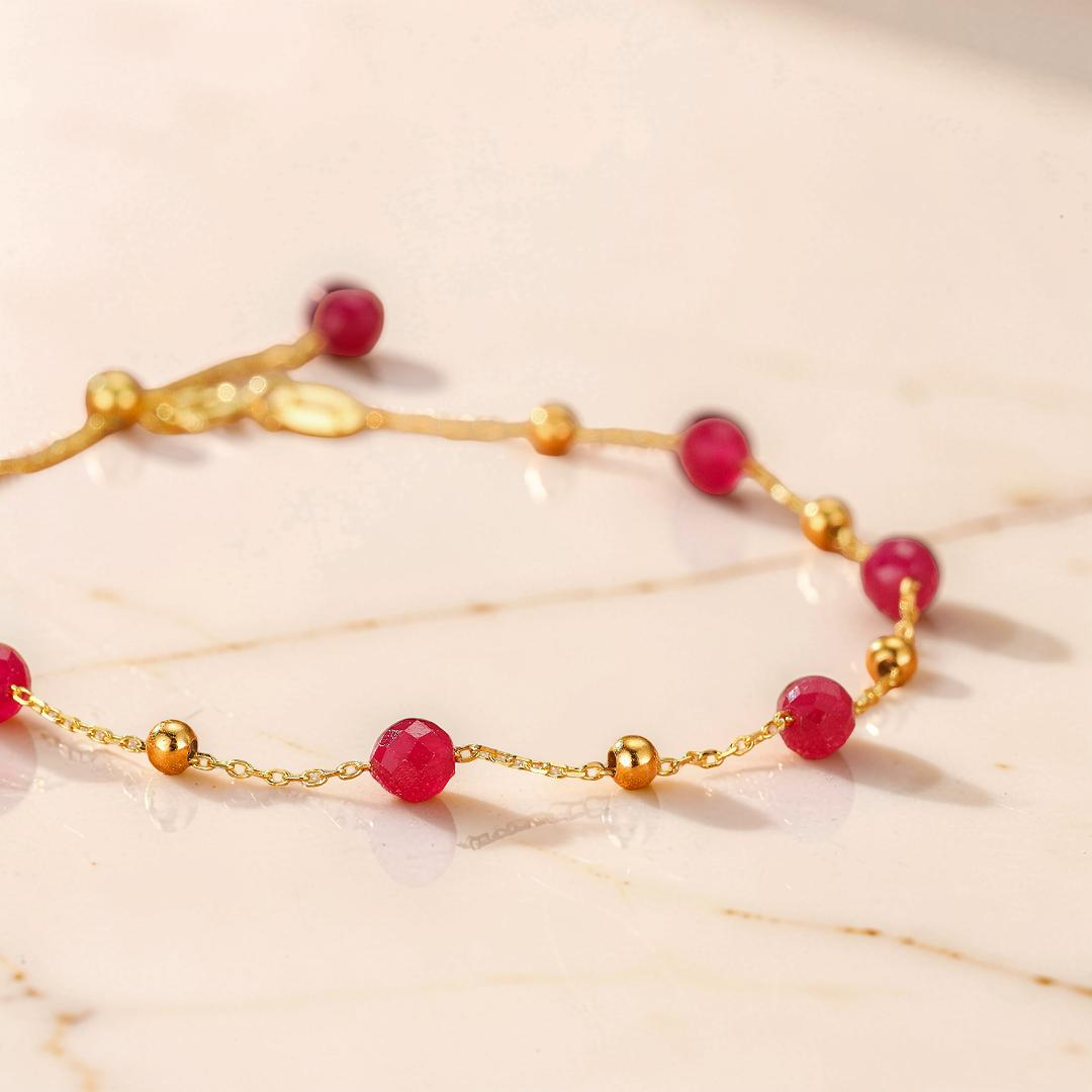 Bracelet Cornaline – Lumière Passionnée, Argent Plaqué Or