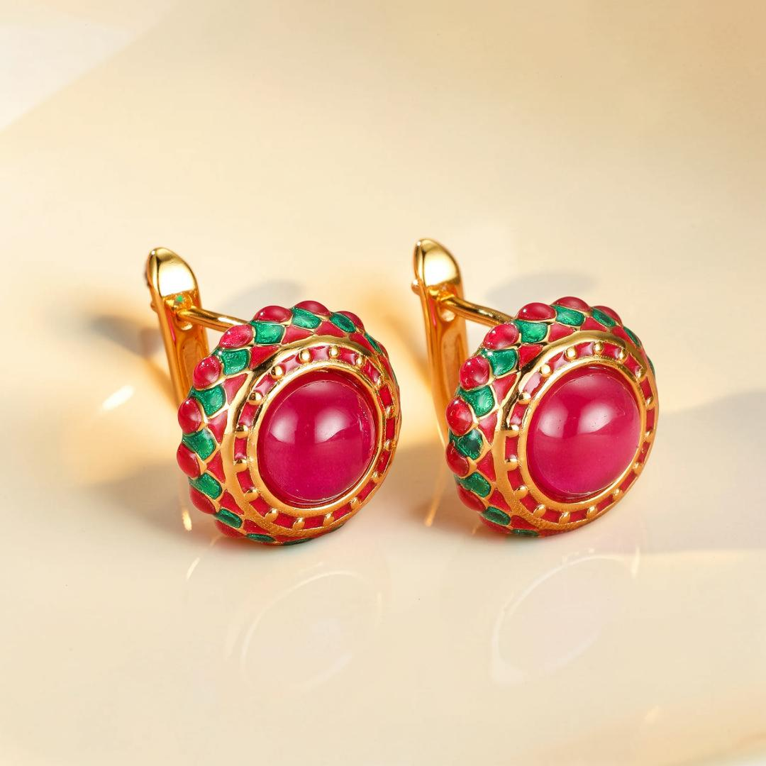 Boucles d’Oreilles Cornaline – Rosace Royale, Argent Émaillé