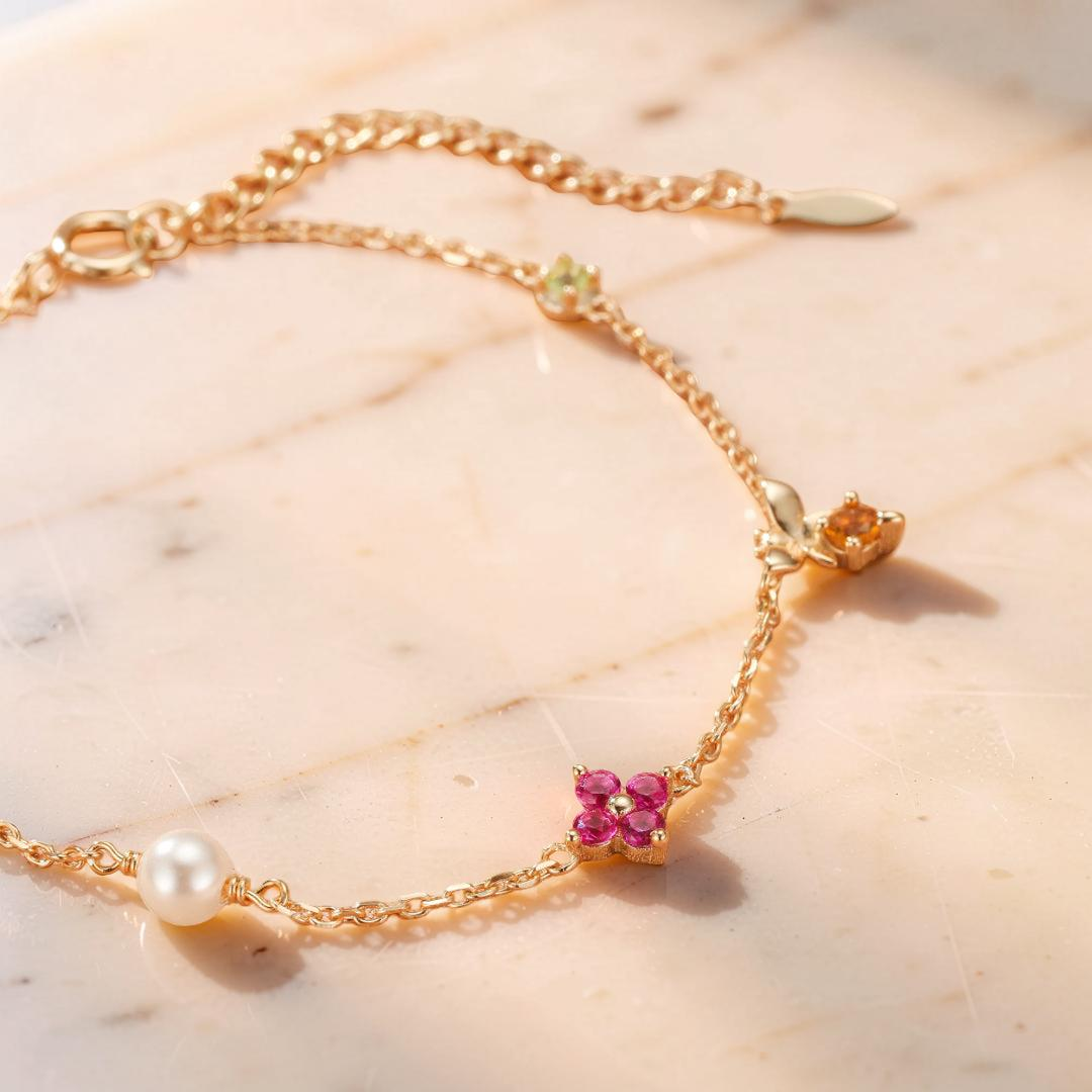 Bracelet Cornaline – Jardin Enchanté, Argent