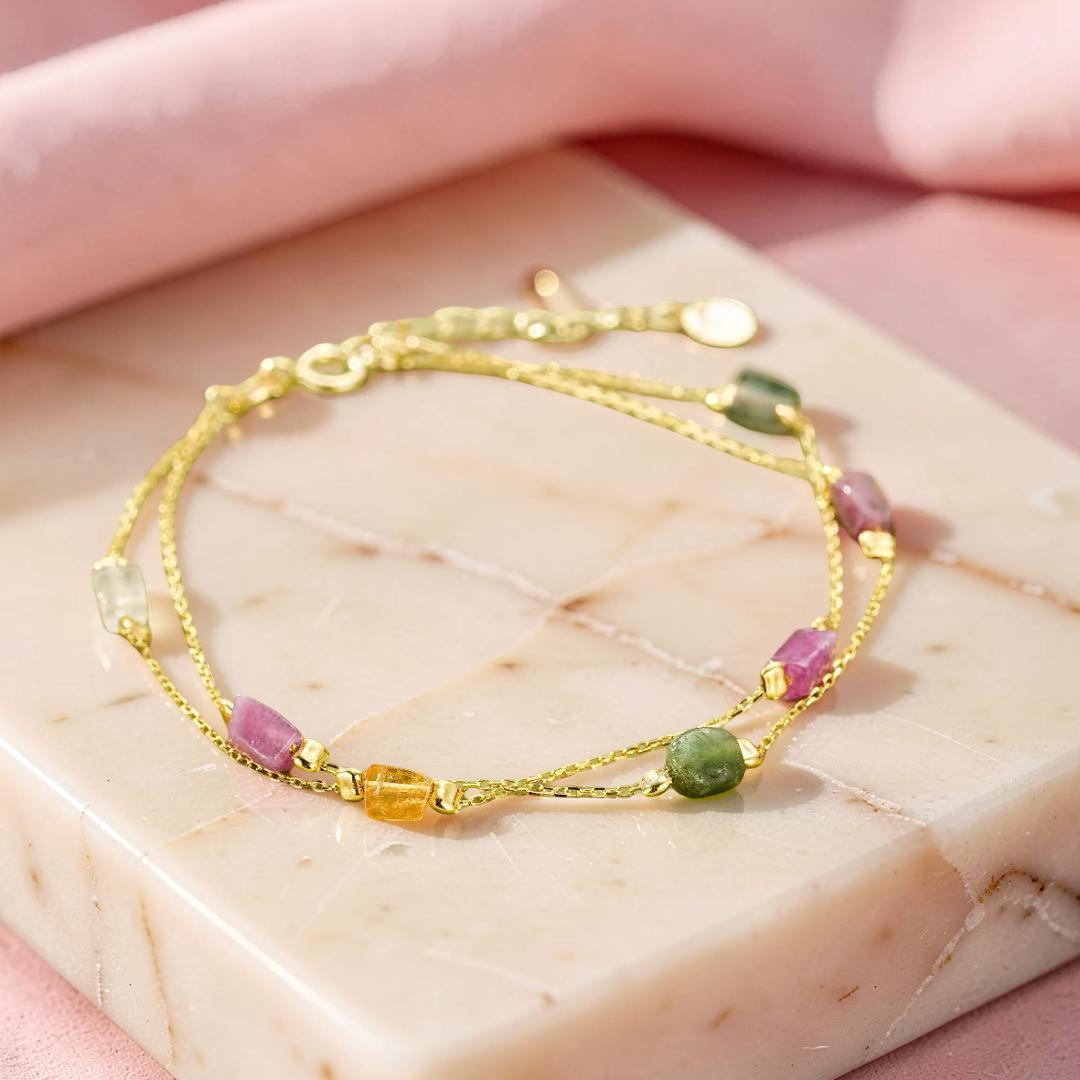 Bracelet Tourmaline – Cristaux Bruts, Argent Plaqué Or