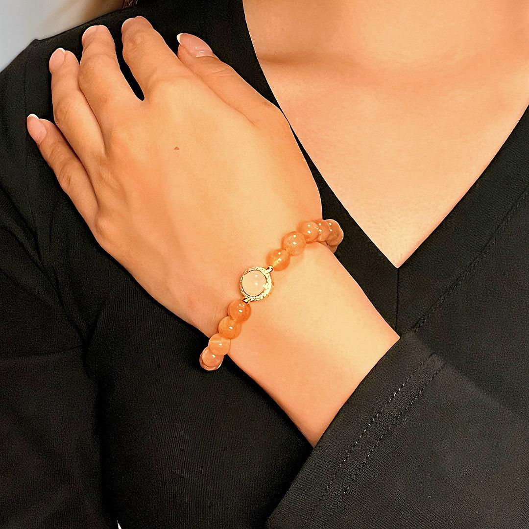 Bracelet Pierre de Soleil et Quartz Rose – Aura Tendre
