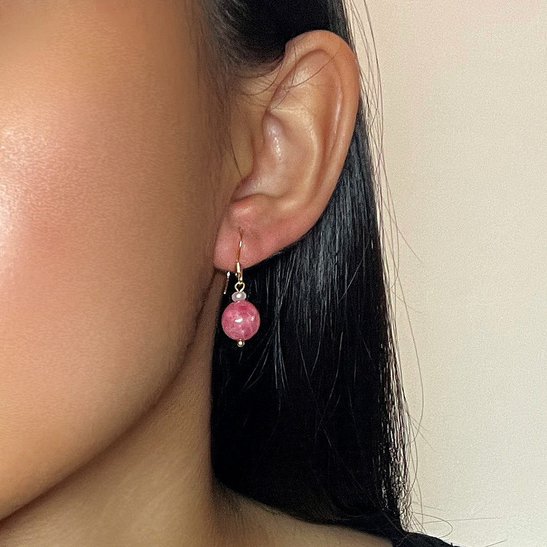 Boucles d’Oreilles Rhodonite et Jade – Duo Bien-Être