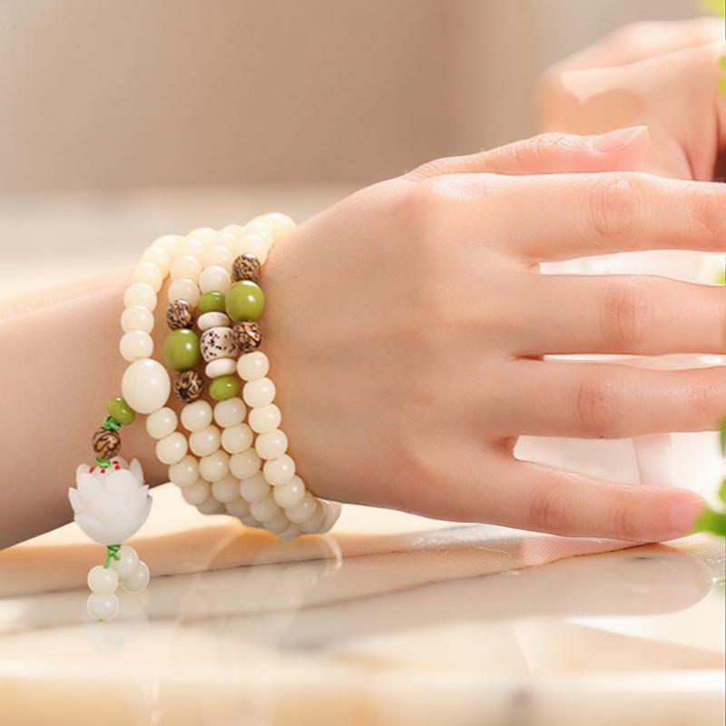 Mâlâ Jade et Graine de Bodhi – Fleur de Jade, 108 Perles