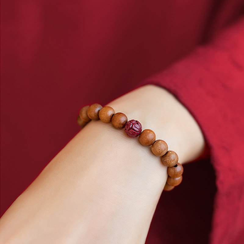 Bracelet Lotus Bois de Pêcher & Cinabre – Protection & Harmonie