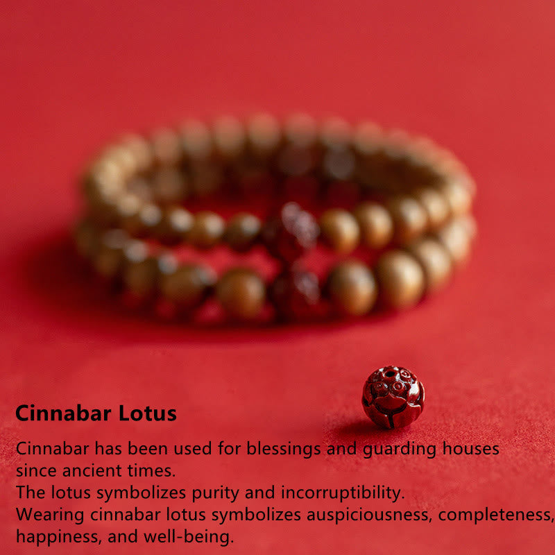 Bracelet Lotus Bois de Pêcher & Cinabre – Protection & Harmonie