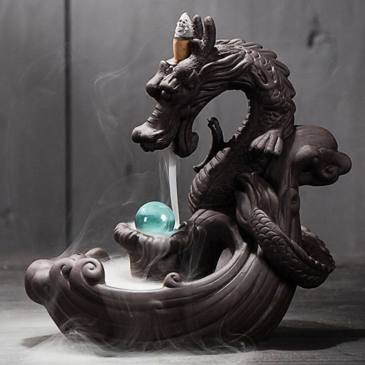 Porte-Encens “Dragon Sacré” – Support Décoratif en Résine pour Encens Bâton & Cône