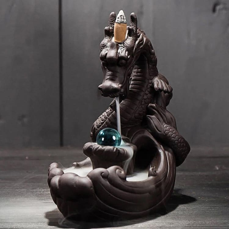 Porte-Encens “Dragon Sacré” – Support Décoratif en Résine pour Encens Bâton & Cône