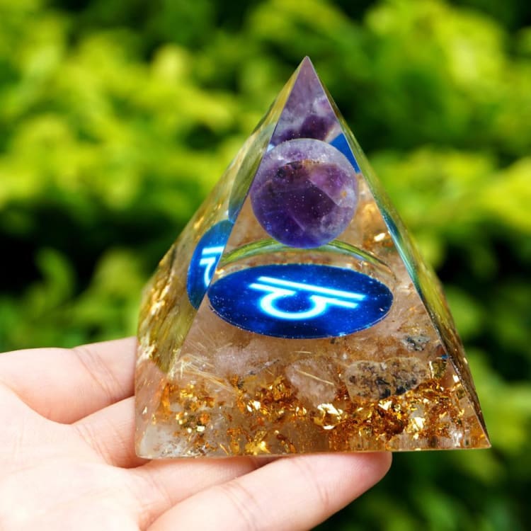 Pyramide du Zodiac en Orgonite et Quartz Rose de 10cm symbole de la Balance