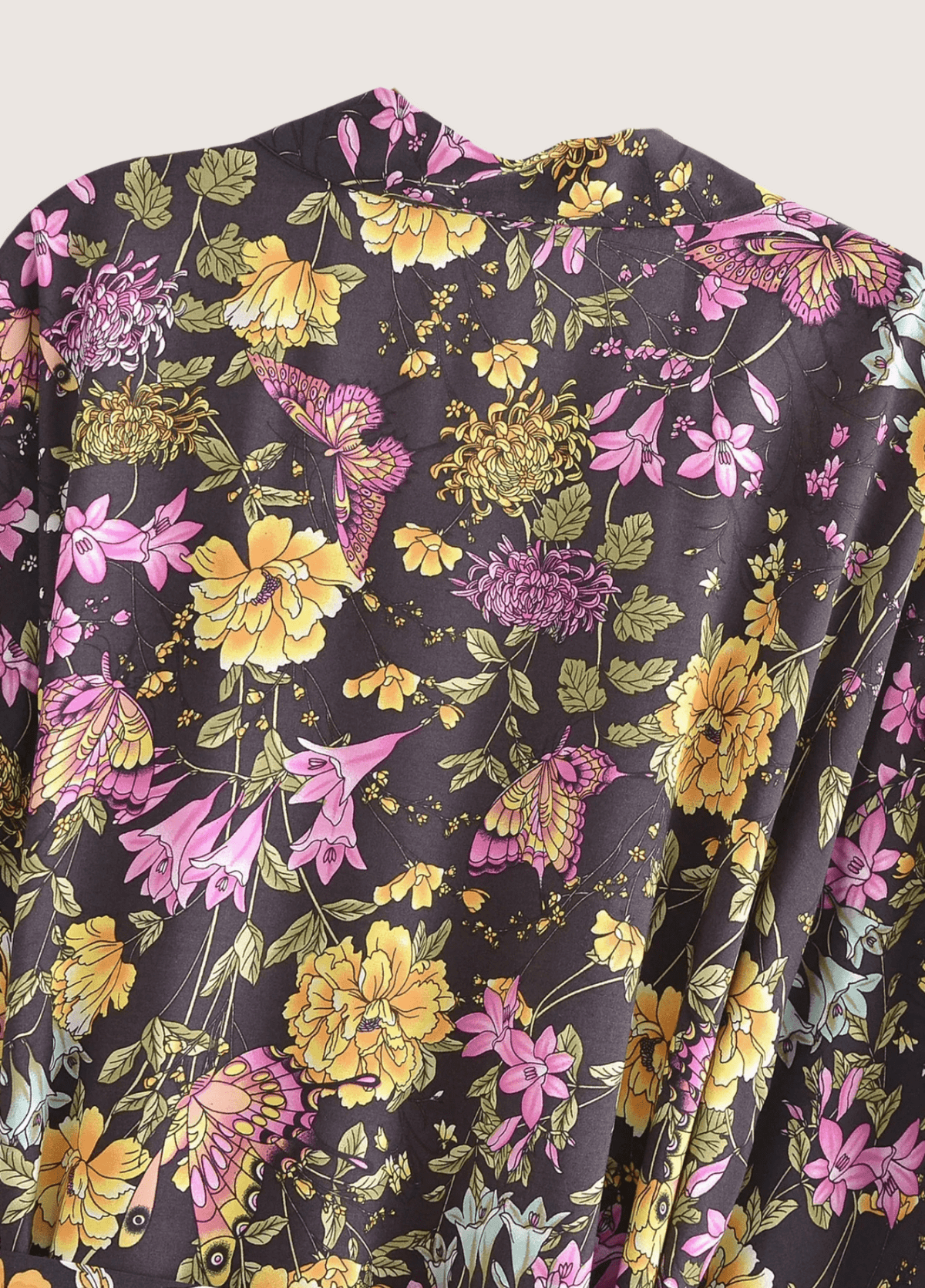 Kimono court femme floral noir – Jardin Nocturne