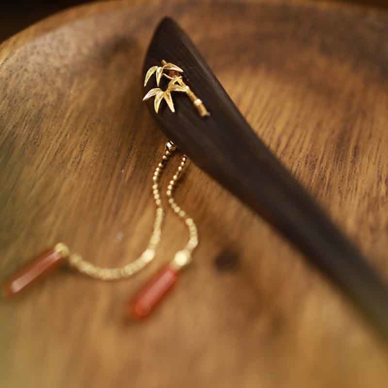 Pic à Cheveux Agate Rouge & Ébène 18cm