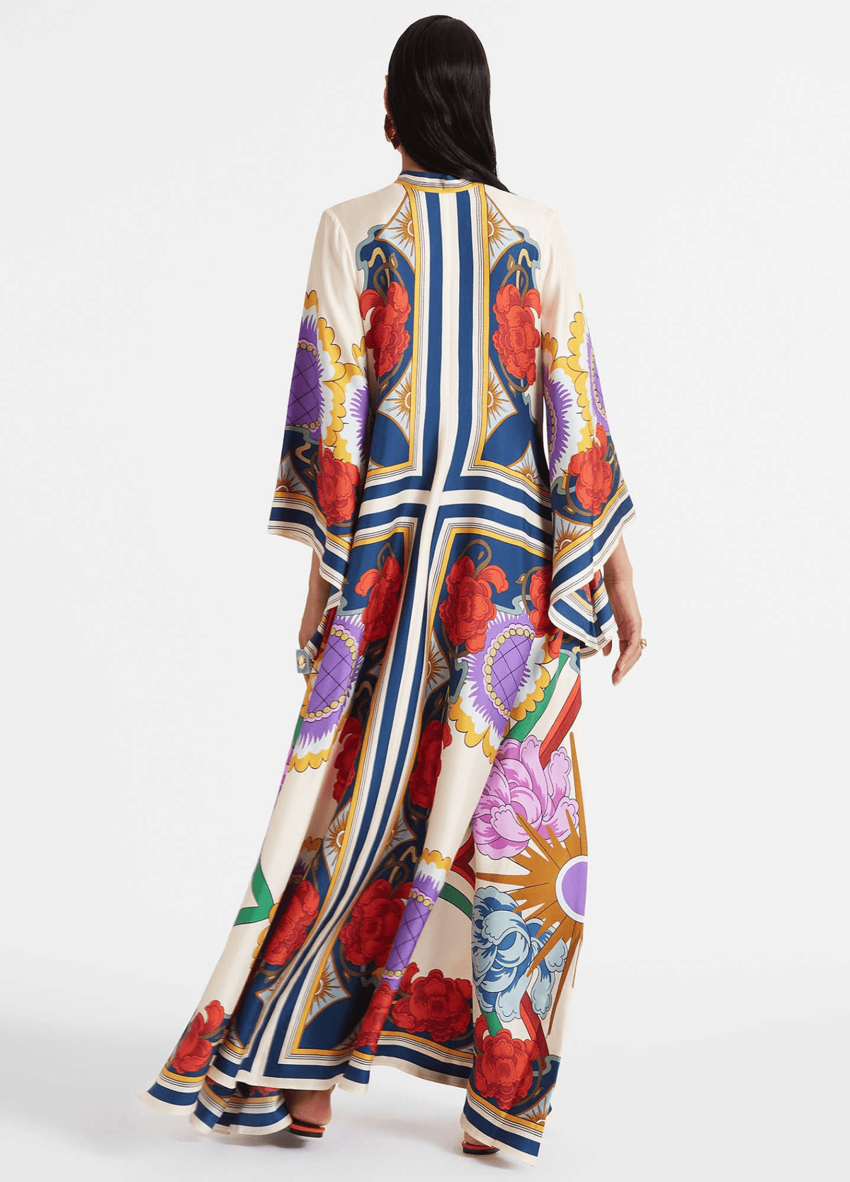 Robe kimono femme satiné motif pivoine blanc – Baroque