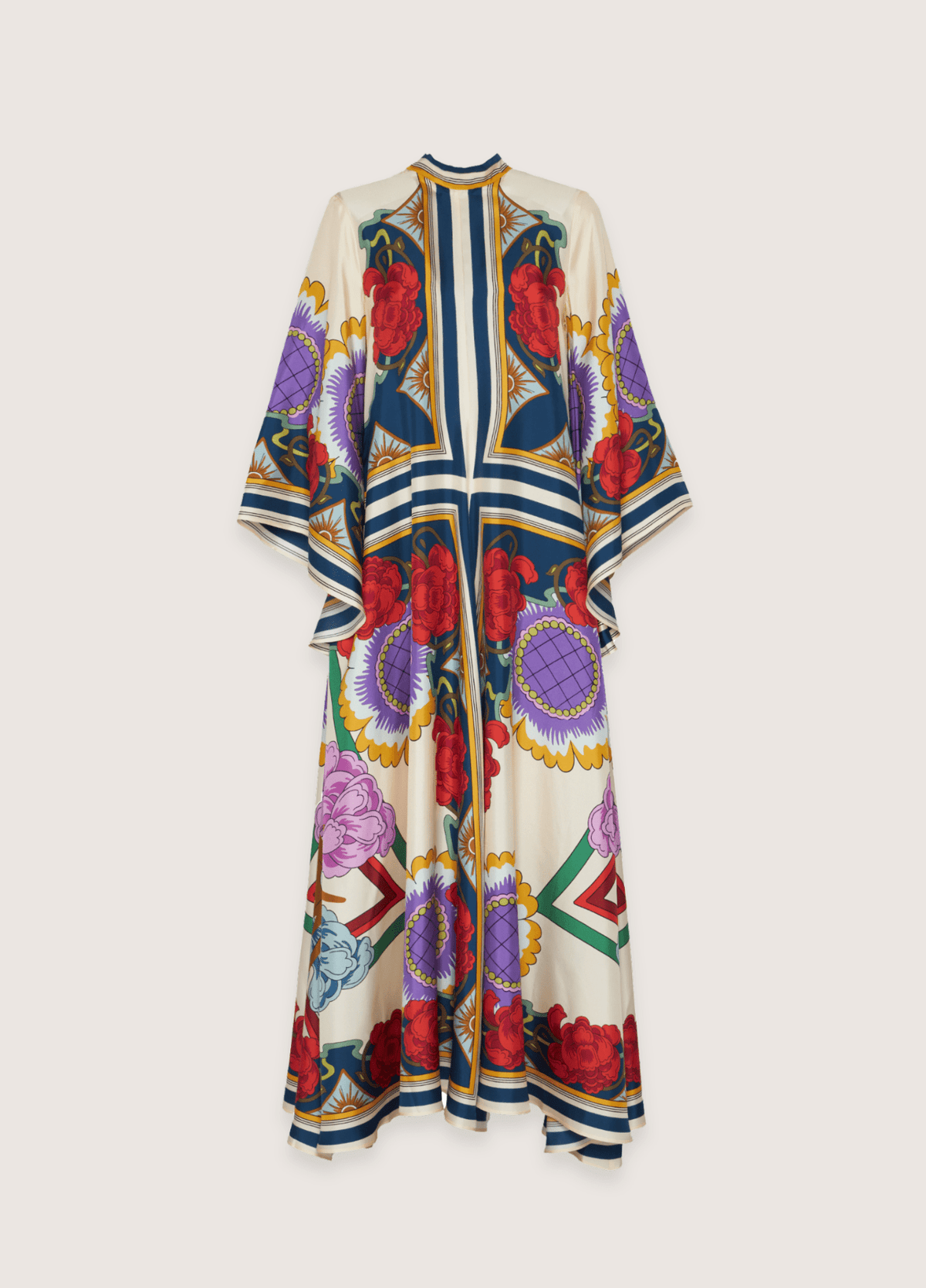 Robe kimono femme satiné motif pivoine blanc – Baroque