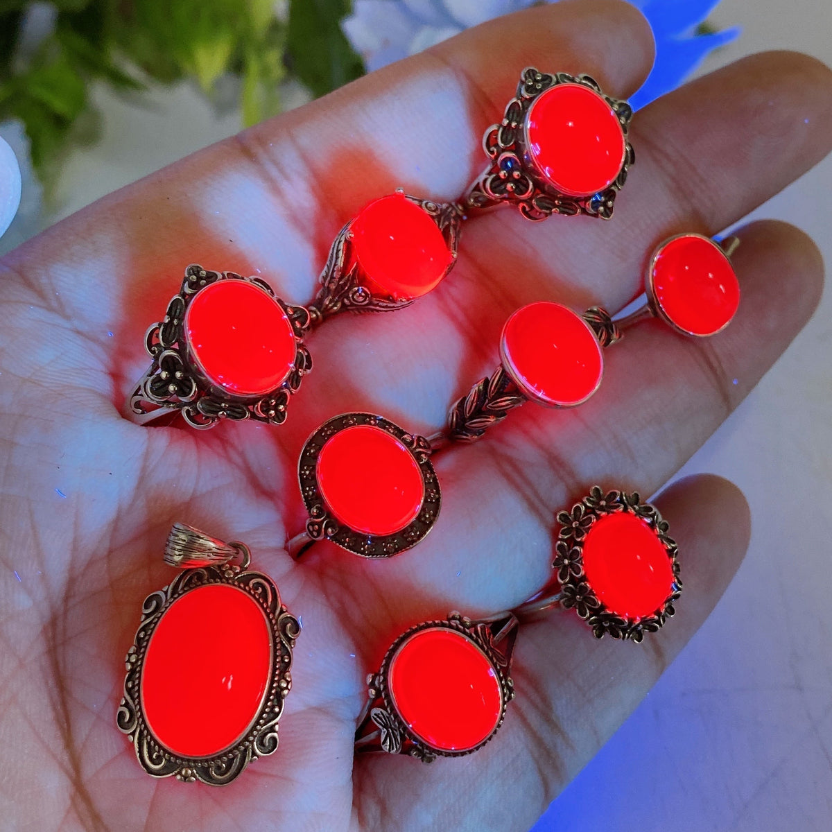 Parure Rubis Étoilé Naturel Réactif UV en Argent 925