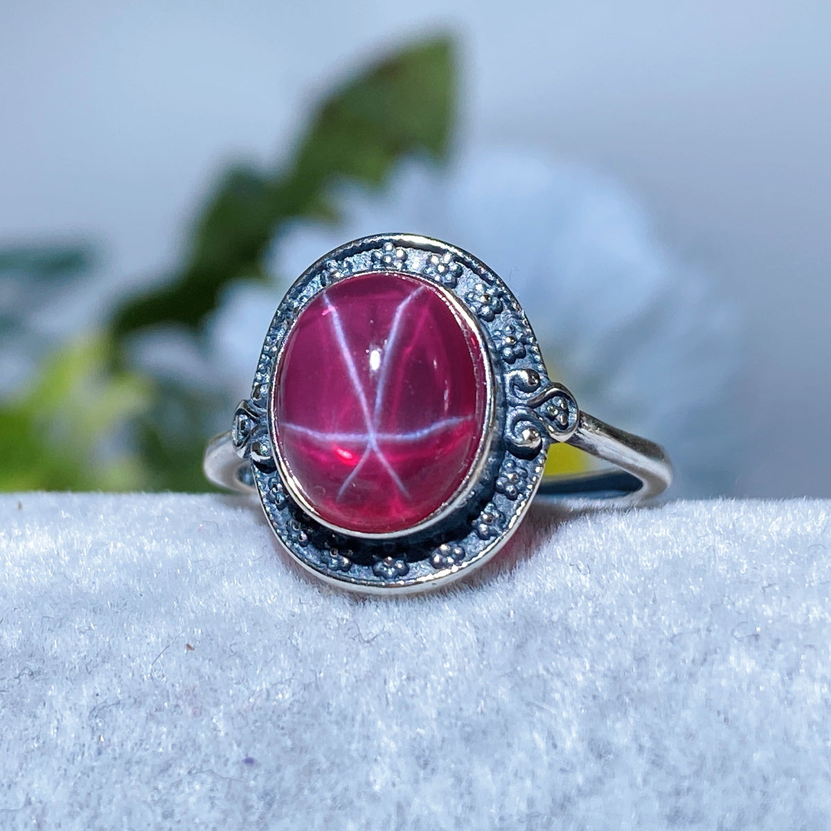 Parure Rubis Étoilé Naturel Réactif UV en Argent 925