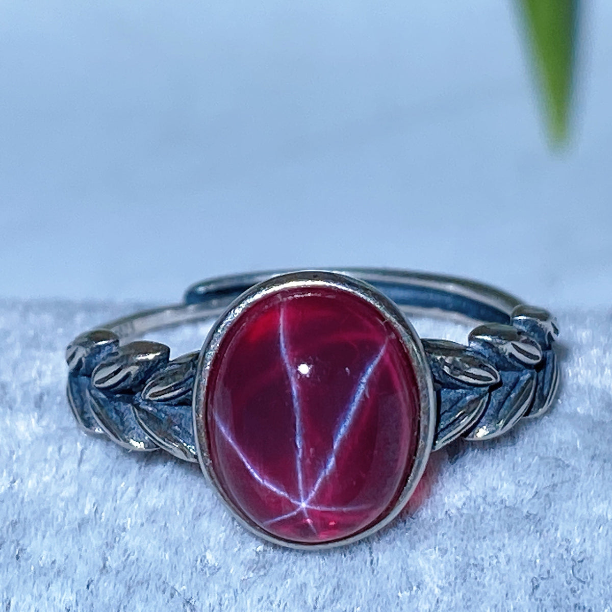 Parure Rubis Étoilé Naturel Réactif UV en Argent 925