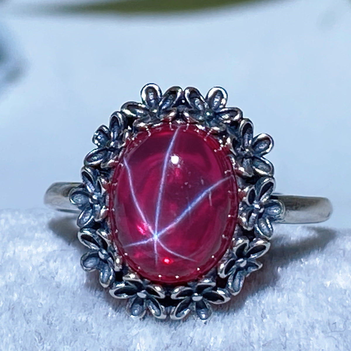 Parure Rubis Étoilé Naturel Réactif UV en Argent 925