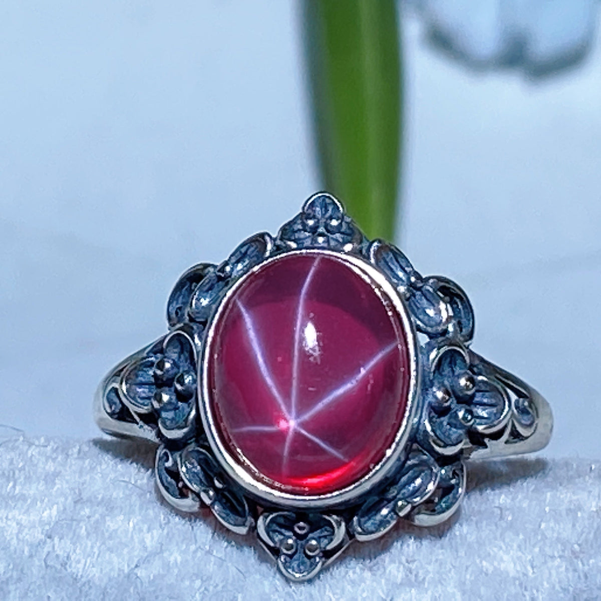 Parure Rubis Étoilé Naturel Réactif UV en Argent 925