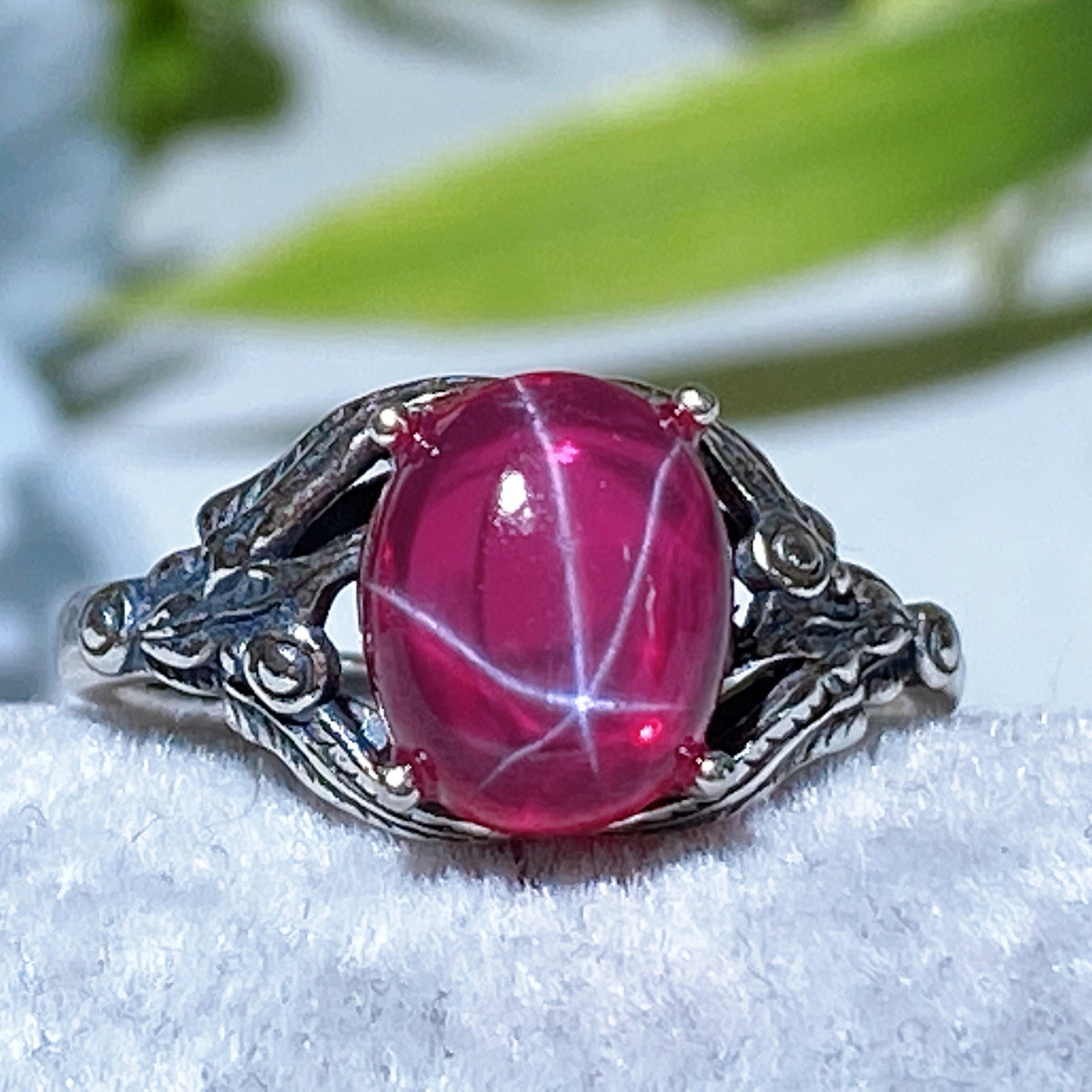 Parure Rubis Étoilé Naturel Réactif UV en Argent 925