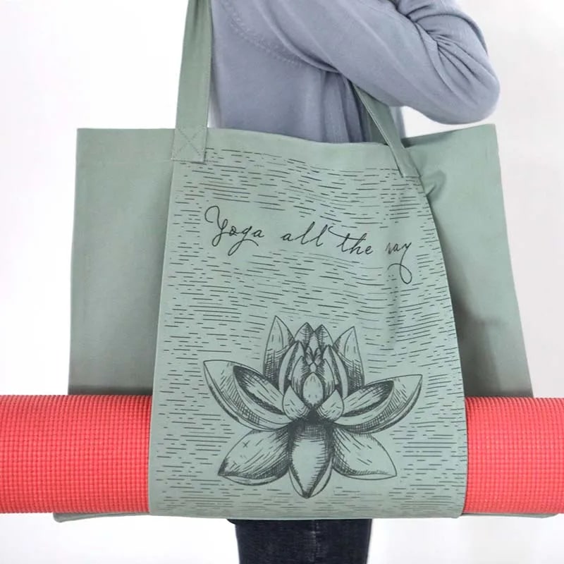 Sac de yoga en toile imprimé lotus – Rose, Bleu ou Vert