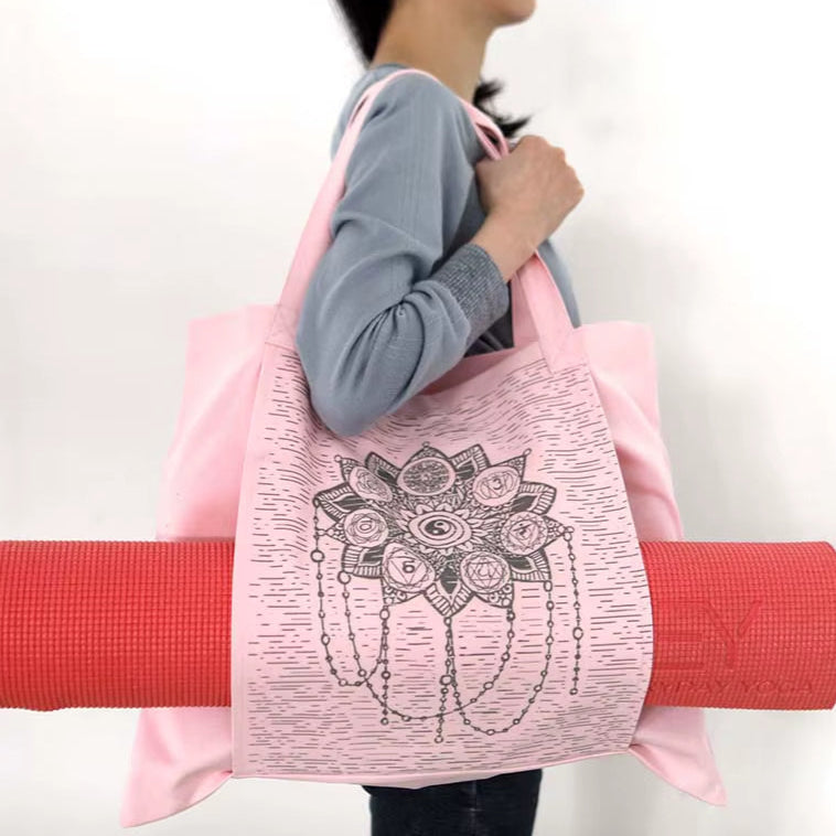 Sac de yoga en toile de coton imprimé lotus Yin & Yang