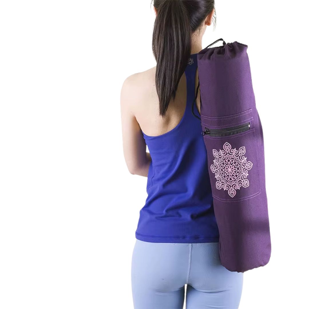 Sac de yoga violet respirant en toile – Bandoulière réglable