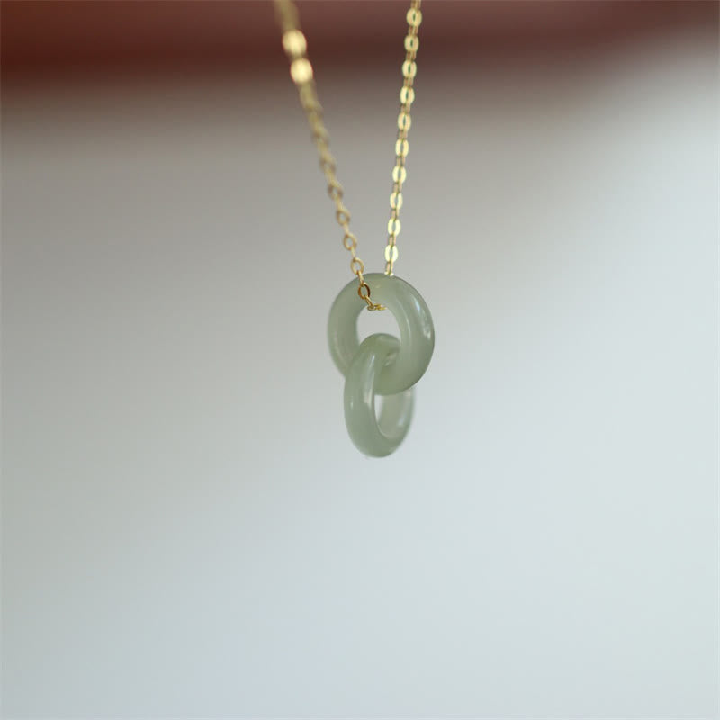 Collier Double Boucle de la Paix en Jade Hetian et Argent Sterling 925