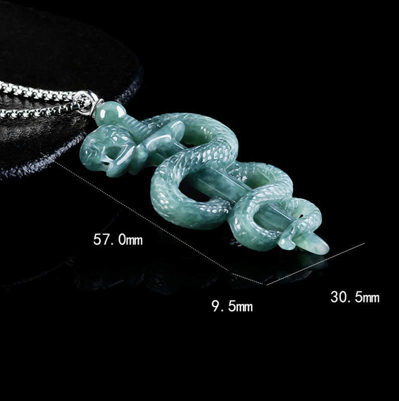 Collier Épée & Serpent en Jade Naturel et Argent Sterling 925