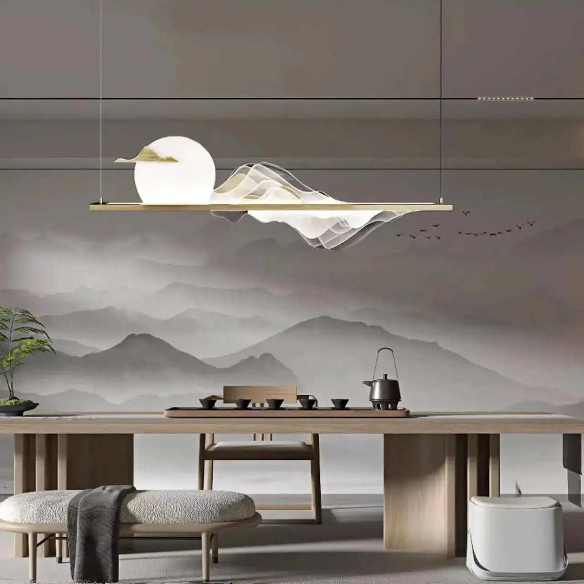Lustre Mural Japonais Design Zen Paysager LED