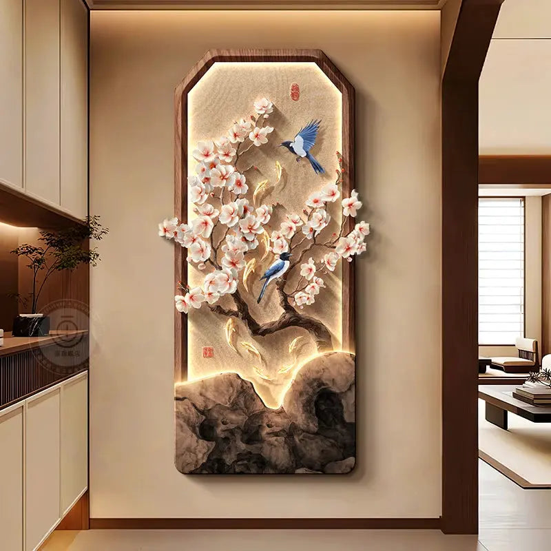 Décoration Murale Japonaise Lumineuse Feng Shui aux Fleurs de Cerisier et Neuf Poissons