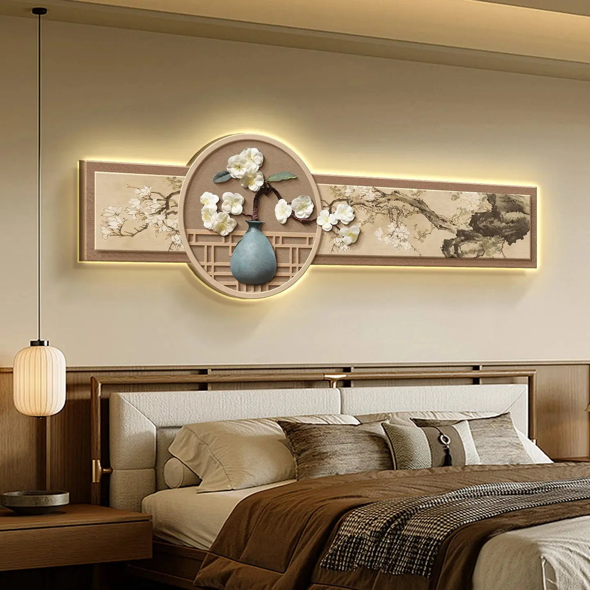 Tableau Mural Japonais Lumineux Zen aux Motifs Floraux