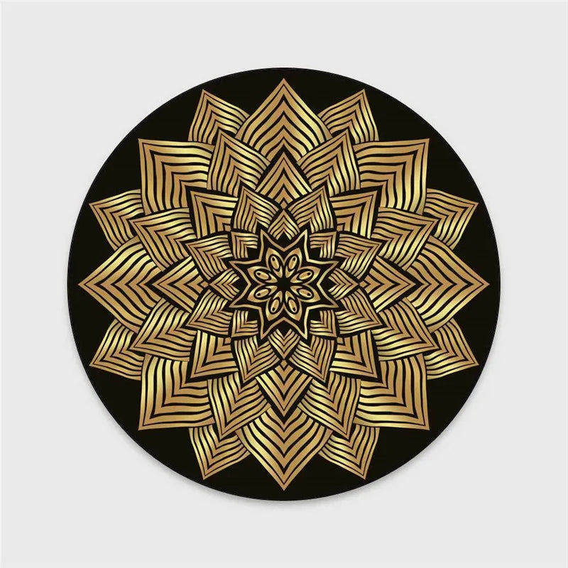 Tapis Rond Noir Mandalas Dorés – Déco Zen & Coin Méditation