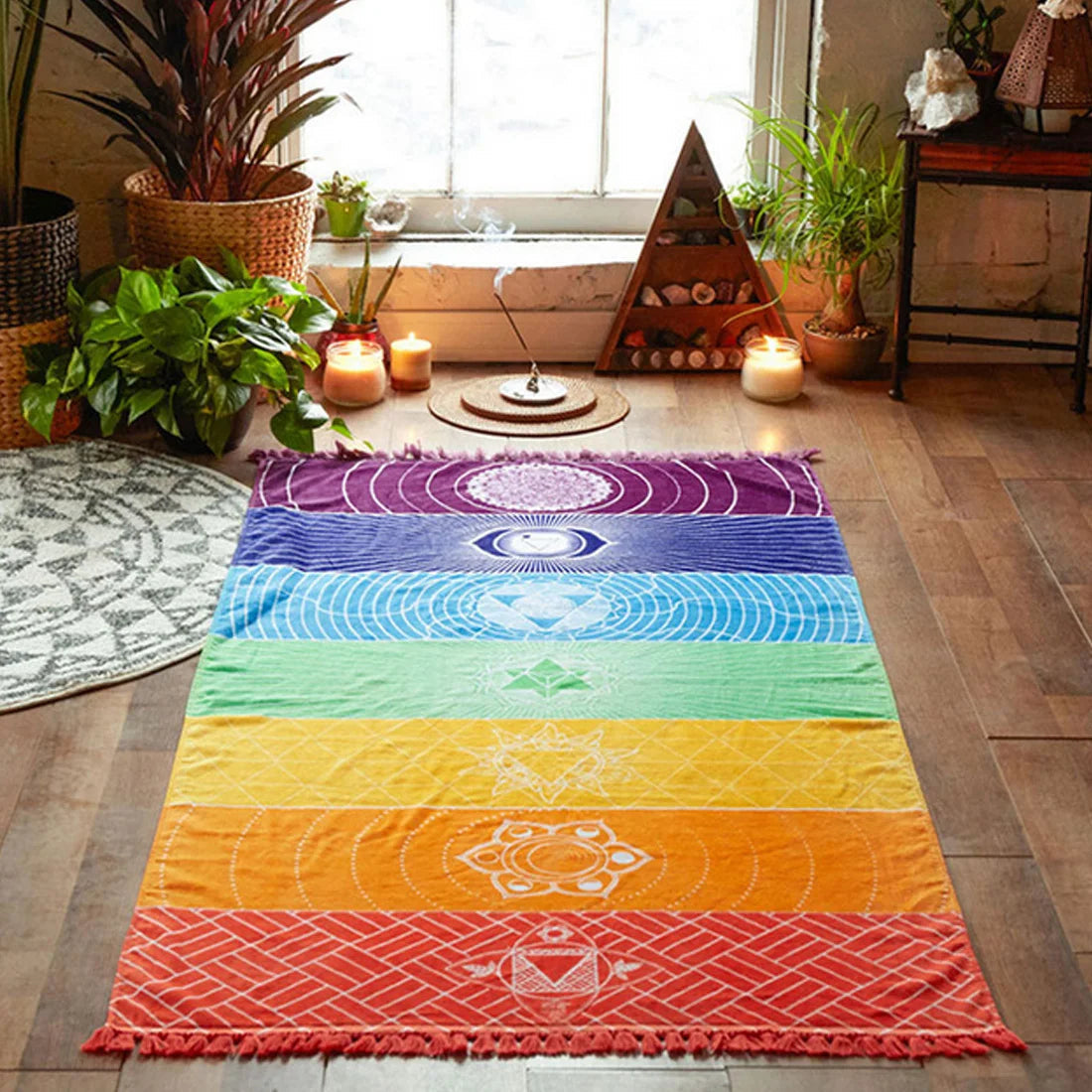 Tapis Sept Chakras Style Bohème – Déco & Espace Bien-Être