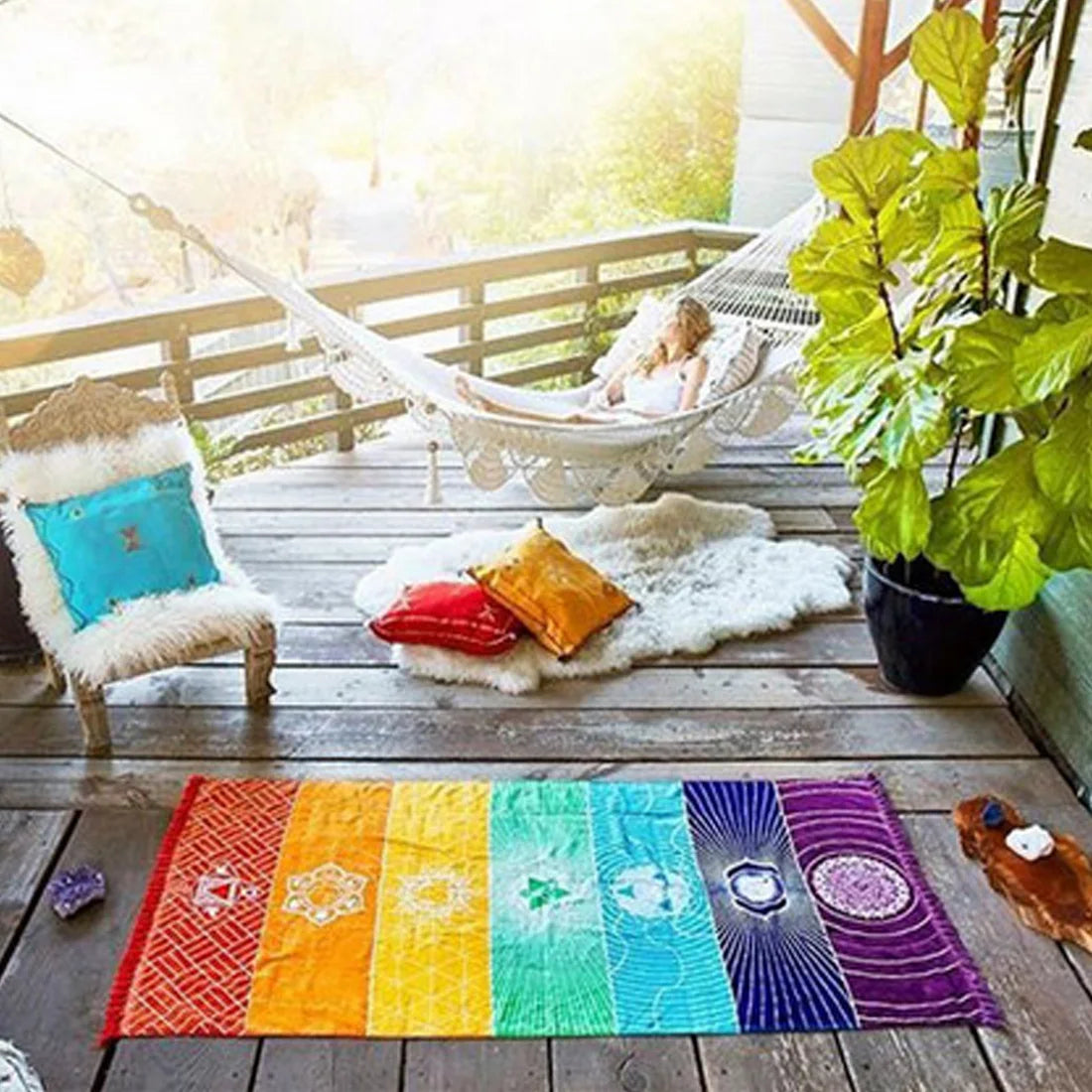 Tapis Sept Chakras Style Bohème – Déco & Espace Bien-Être