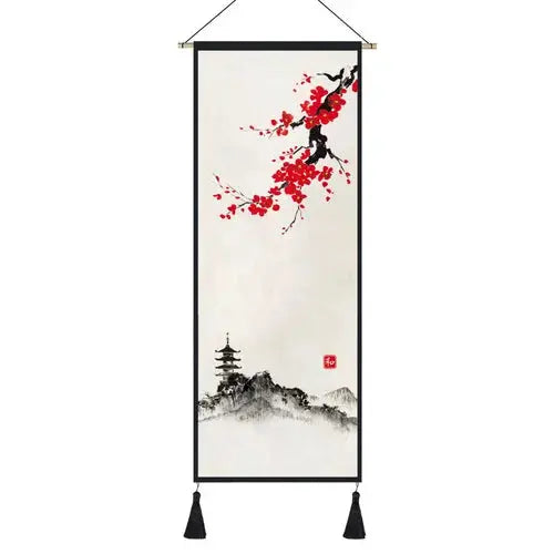 Kakemono Japonais Traditionnel Zen aux Symboles Nippons