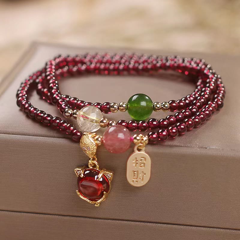 Bracelet Triple Tour en Grenat Naturel « Énergie & Harmonie »