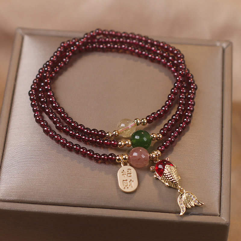 Bracelet Triple Tour en Grenat Naturel « Énergie & Harmonie »
