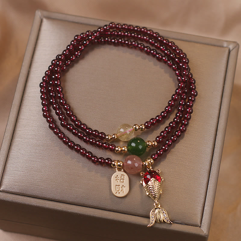 Bracelet Triple Tour en Grenat Naturel « Énergie & Harmonie »