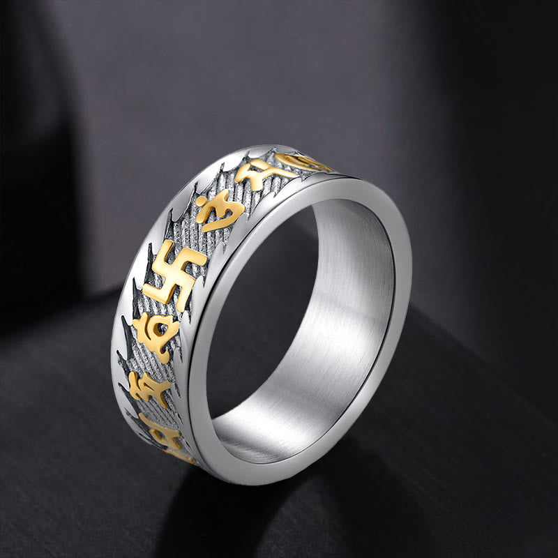 Bague Unisexe Om Mani Padme Hum en Acier Titane – Anneau Mantra Bouddhiste