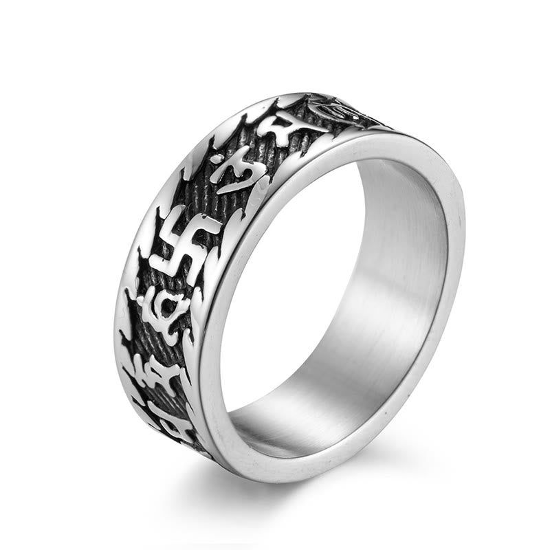 Bague Unisexe Om Mani Padme Hum en Acier Titane – Anneau Mantra Bouddhiste