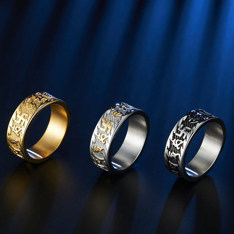 Bague Unisexe Om Mani Padme Hum en Acier Titane – Anneau Mantra Bouddhiste