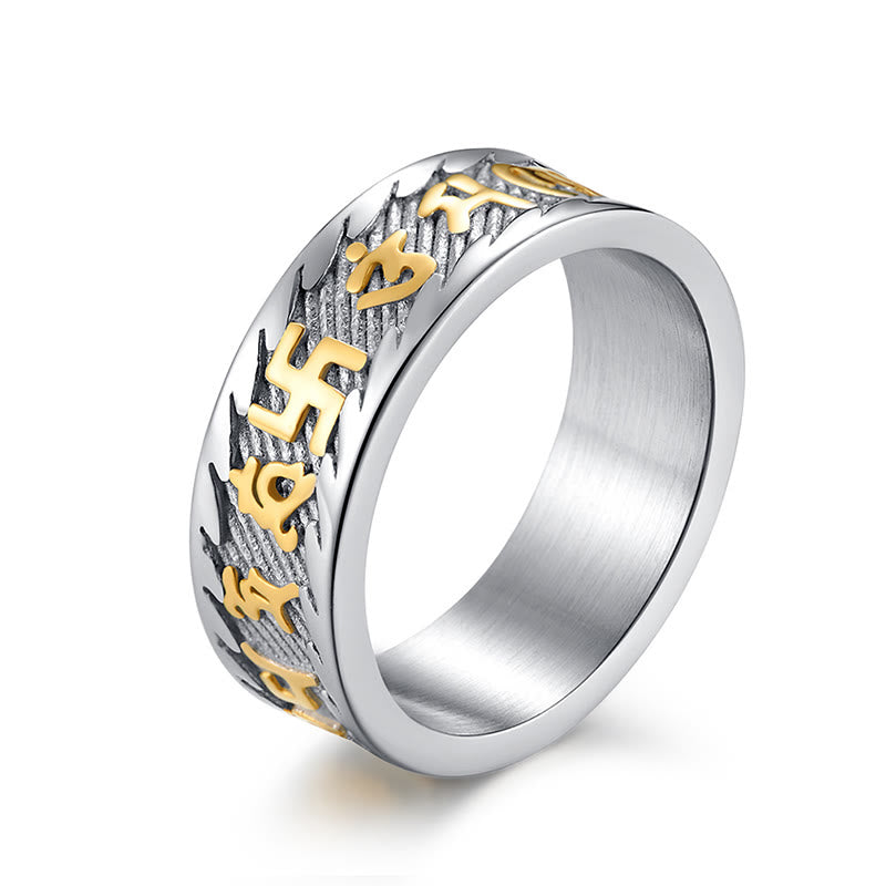 Bague Unisexe Om Mani Padme Hum en Acier Titane – Anneau Mantra Bouddhiste