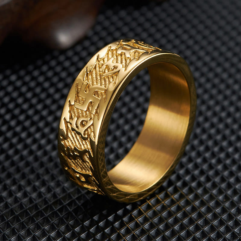 Bague Unisexe Om Mani Padme Hum en Acier Titane – Anneau Mantra Bouddhiste