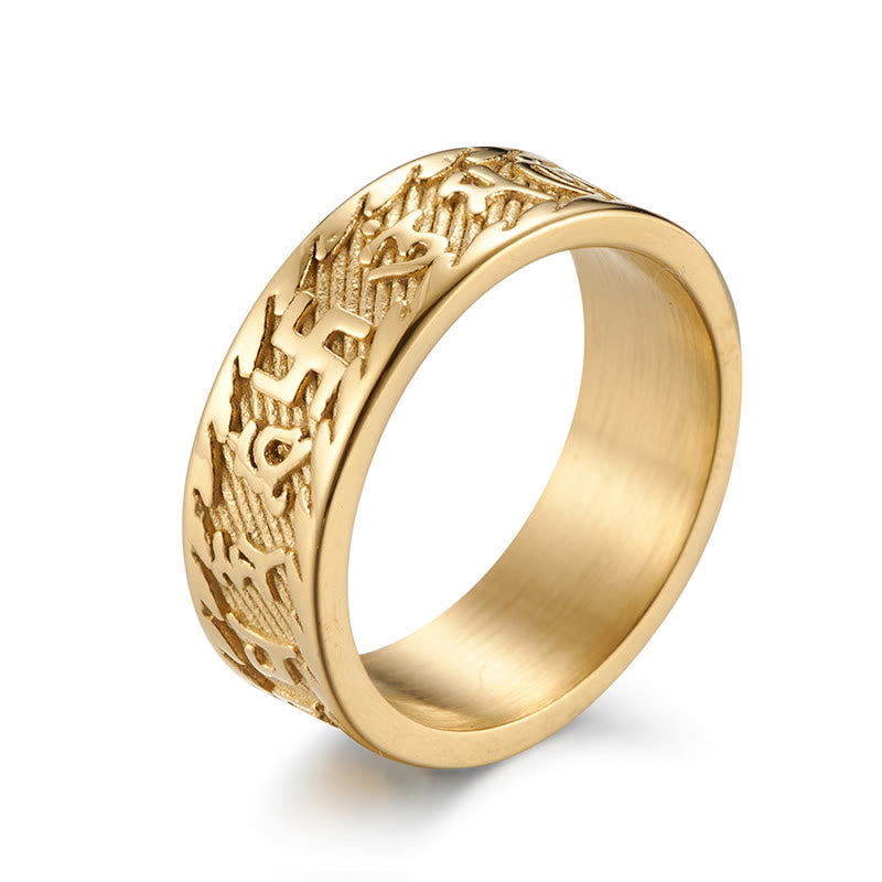 Bague Unisexe Om Mani Padme Hum en Acier Titane – Anneau Mantra Bouddhiste