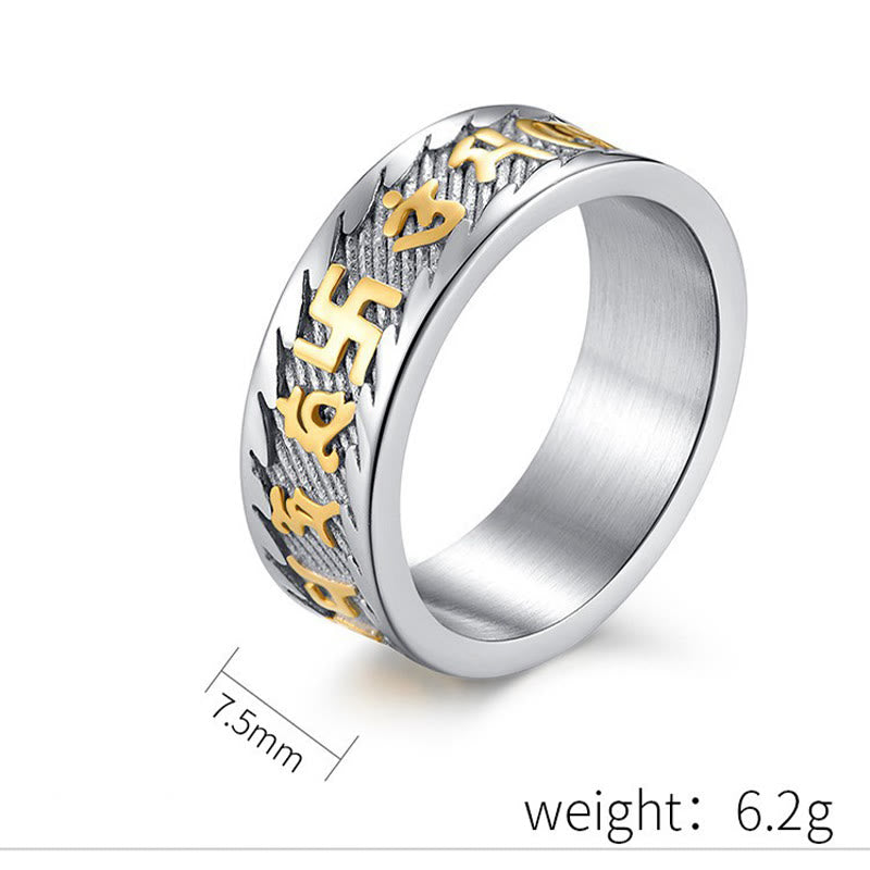 Bague Unisexe Om Mani Padme Hum en Acier Titane – Anneau Mantra Bouddhiste