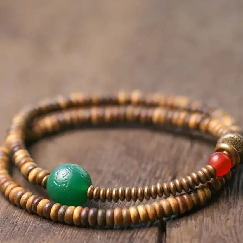 Bracelet cuivre tibétain jade rouge & verawood – énergie & style naturel